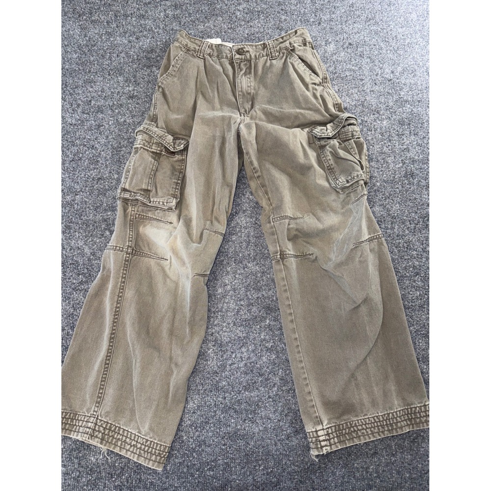 Faded Glory Womens Olive Khaki Cargo Pants Wide Leg Utility Size 12 Cotton Twill